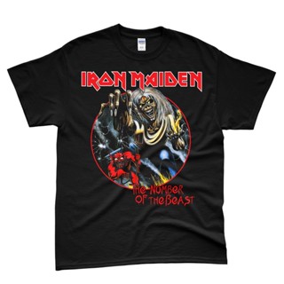 GILDAN [UNISEX] พร้อมส่ง เสื้อยืดผ้าฝ้าย 100% พิมพ์ลายวง VINTAGE IRON MAIDEN BEAST 666 สีดํา