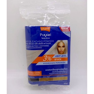 Lolane pixxel hair bleaching powder 3% โลแลน พิกเซล แฮร์ บลีชชิ่ง พาวเดอร์ 3% ผงฟอกสีผมสูตรอ่อนโยน สำหรับผมแห้งเสียมาก