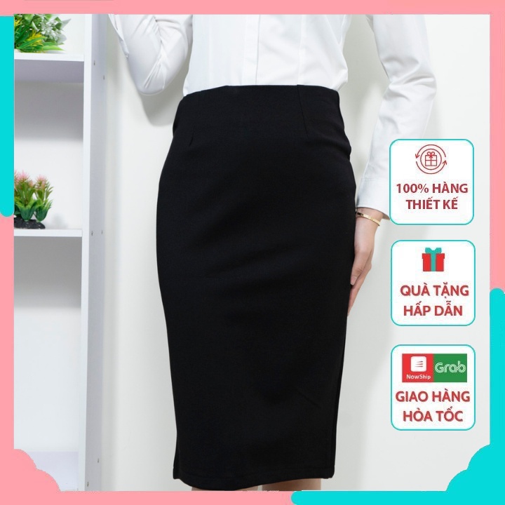 กระโปรงดินสอสํานักงานผู้หญิง 62 ซม. ยาวถึงเข่าคุณภาพสูง UMI ซ่อนกลับแยก MOOLY SHOP