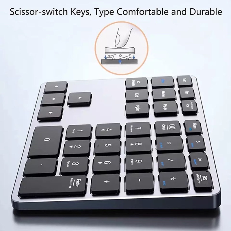 บลูทูธ Pad,ชาร์จแป้นพิมพ์ตัวเลขไร้สาย Dual-Mode อลูมิเนียม USB Numpad สำหรับแล็ปท็อป,แมคBook Pro/Air, แมค