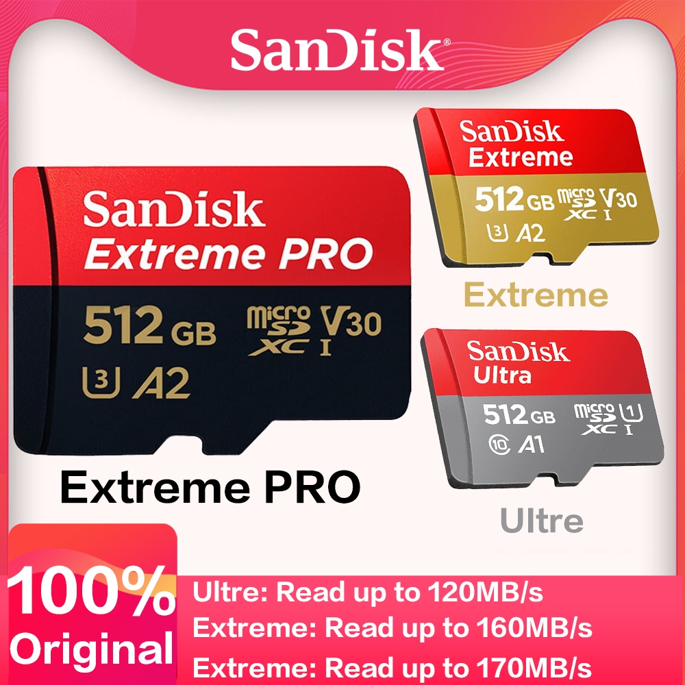 Sandisk การ์ดหน่วยความจํา micro SD Extreme Pro 4K U3 V30 micro SDXC A2 UHS-I Ultra A1 U1 C10 TF สําหรับกล้องเกม DJI