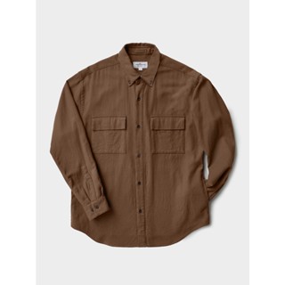 [JBB*] BROWN BROKEN TWILL COTTON OVERSHIRT WITH SIDE POCKET เจบีบี เสื้อลำลองผู้ชาย เสื้อคลุม ผ้าคอตตอน สีน้ำตาล