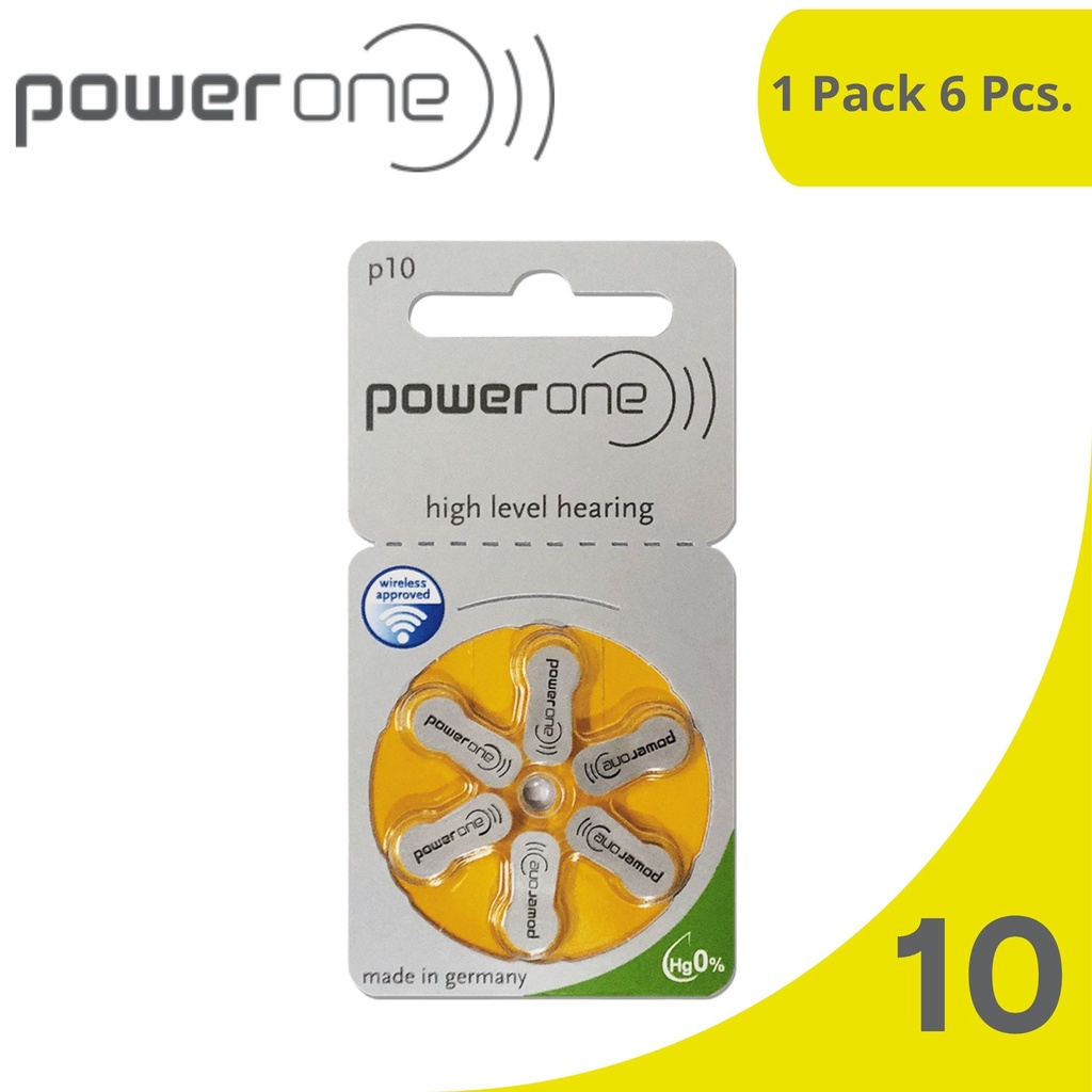 ถ่านเครื่องช่วยฟัง เบอร์10 สีเหลือง PowerOne A10 PR70 HearingAidBatteries ถ่านใส่เครื่องช่วยฟังแท้