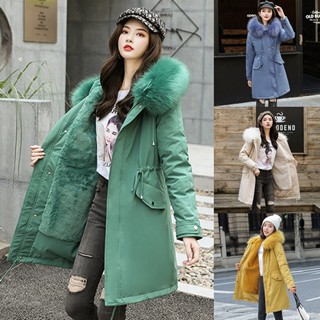 🔥หนาอุ่น🔥Overcoat เสื้อโค้ทกันหนาวใส่ติดลบลุยหิมะ ผ้ากันลมบุเฟอร์ขนนุ่ม มีฮู้ดเฟอร์ใหญ่ถอดได้ (12391X)