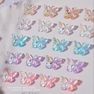 เครื่องประดับเล็บผีเสื้อออโรร่าสองชั้น 8PC / เครื่องประดับเพชรเล็บสีซิมโฟนีสามมิติ