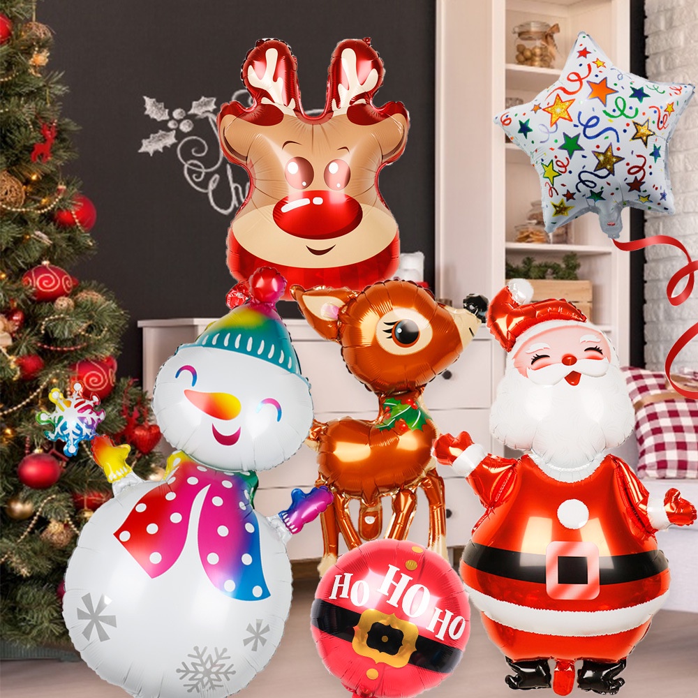 ลูกโป่งฟอยล์อลูมิเนียม รูปซานตาคลอส เกล็ดหิมะ สําหรับตกแต่งต้นคริสต์มาส