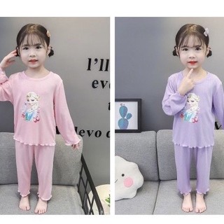 Mimi🌈พร้อมส่ง🌈ชุดนอนเจ้าหญิงเอลซ่าแสนสวยไหมพรมผ้าร่องใส่สบายสำหรับเด็กผู้หญิง👑👑(171)