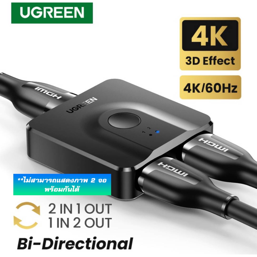 UGREEN รุ่น 50966 HDMI Switch 2 in 1 Splitter 4K HDMI, Plug&amp;Play for PS4,XBOX,DVD Player,TV Stick