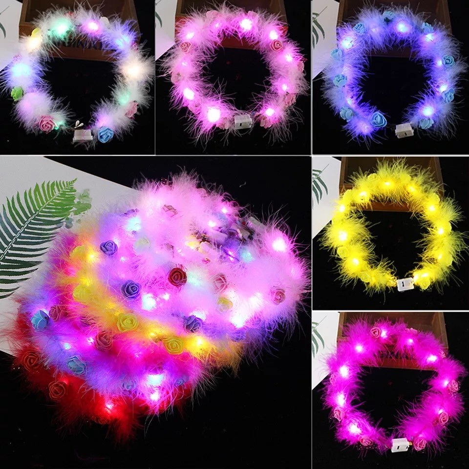 มงกุฎขนนก ขนนกมงกุฏ ที่คาดผมมีไฟ ที่คาดผมLED มีไฟ LED สวยมาก เหมาะกับเทศกาลบันเทิงแถมถ่านกระดุม