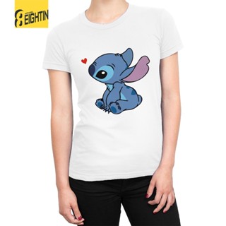 เสื้อยืดเปล่า ตะเข็บในความรัก Lilo Stitch เสื้อยืดผู้หญิงเดิมผ้าฝ้ายเสื้อยืดคาวาอี้แขนสั้นท็อปส์ซู Tees O คอเสื้อผ้าหญิง