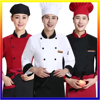 2 ชิ้นเสื้อ + ผ้ากันเปื้อน Chef clothes ชุดเชฟทำอาหาร เสื้อแขนยาว ชุดเชฟ นเสื้อ ผ้ากันเปื้อน เนื้อผ้า cotton