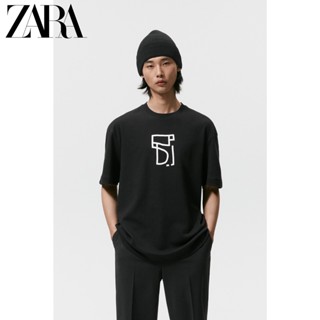 Zara เสื้อยืดคอกลม แขนสั้น ผ้าฝ้าย พิมพ์ลาย แฟชั่นฤดูร้อน สําหรับผู้ชาย 4087395 800