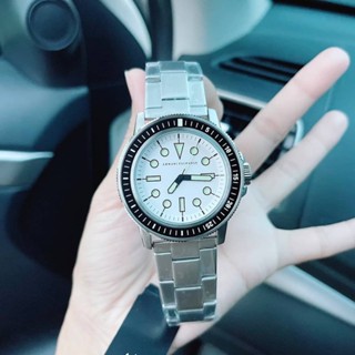 (ผ่อน0%) นาฬิกาชาย มีพรายน้ำ/ ขอบหน้าปัดหมุนได้  Armani Exchange Analog White Dial Mens Watch AX1853 หน้าปัดกลม 44 มม.