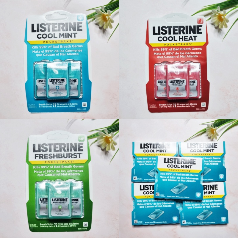 [Listerine®] Breath Strips Pocketpaks 24 Strips Pack 3 or Pack 5 ลิสเตอรีน แผ่นแปะลิ้นระงับกลิ่นปาก 