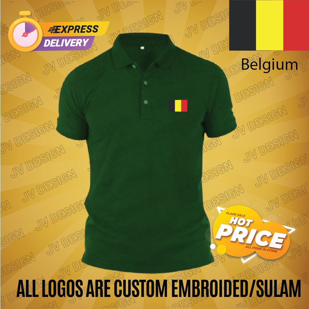 AWESOME BELGIUM FLAG EMBROIDERY (SULAM) DESIGN 200GSM COTTON TAILORED COLLAR SHIRT