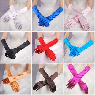 ถุงมือผ้าซาติน แบบยาว เงา สวย ถุงมือเจ้าสาว งานปาร์ตี้ ถุงมือแฟชั่น สีสดใส