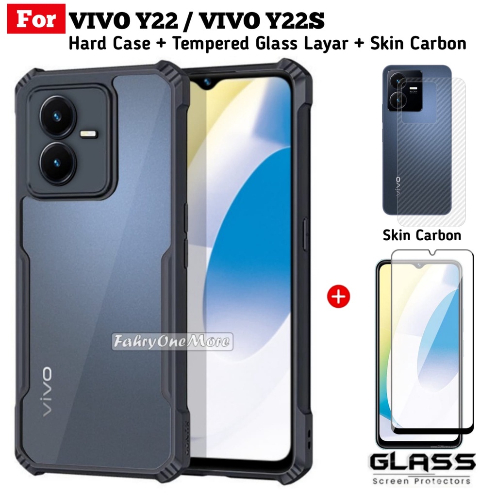 Vivo Y22 / Vivo Y22S กันกระแทก Fusion Armor Case ฟรีปกป้องหน้าจอและผิว Carbon Back Handphone สี