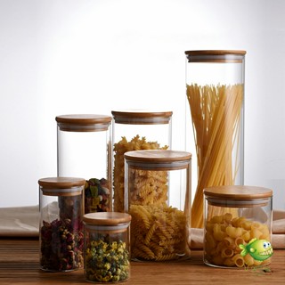 YOYO โหลแก้วฝาไม้  ฝากันความชื้นเป็นไม้ไผ่ โหลพาสต้า  Borosilicate glass storage tank