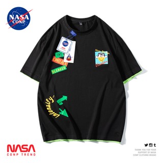 เสื้อยืดแขนสั้นลําลอง คอกลม ผ้าฝ้าย พิมพ์ลายการ์ตูน NASA ทรงหลวม สวมใส่สบาย แฟชั่นสําหรับสตรี