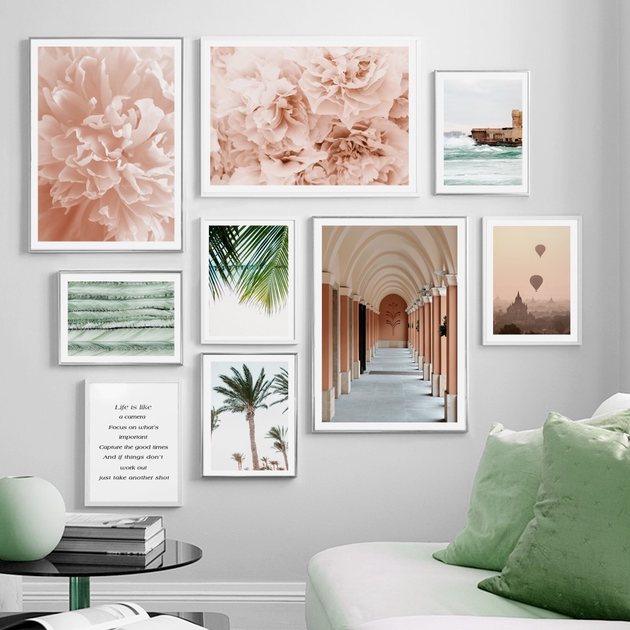 Aswan Dam Gallery ดอกไม้กระบองเพชร Palm Leaf Wall Art ภาพวาดผ้าใบ Nordic โปสเตอร์และพิมพ์ภาพผนังสําห