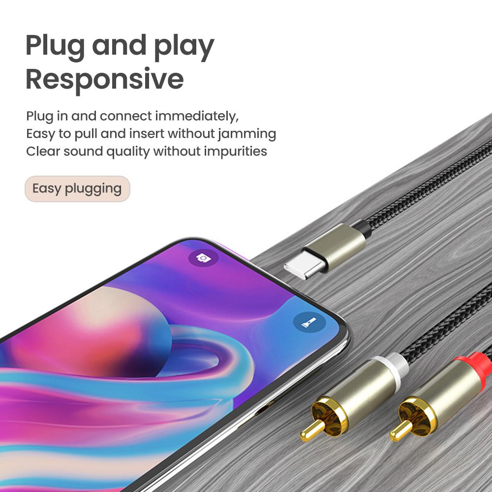 ⊕Type C To RCA Audio Cable 2 RCA Aux Cord Converter USB C Audio Line for Lapp Mobile Phone Speaker Amplifier 1m #5
