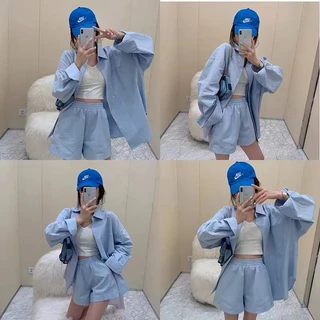 ส่งทันที Cici🍓พร้อมส่ง🍍(1079)set2 ชิ้น เสื้อเชิ้ต+กางเกงขาสั้น สีสันต์หลากหลาย แมชได้กับทุกลุค
