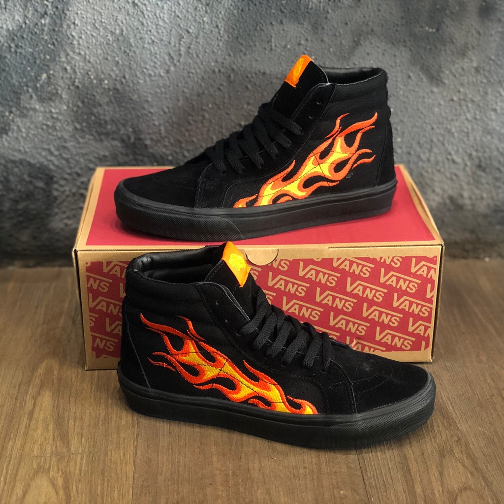 Vans SK8 HI LX FLAME RED BLACK PREMIUM คุณภาพสูง แท็กเต็ม