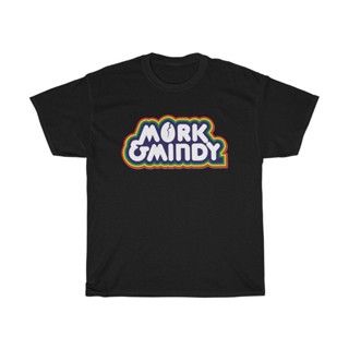 T-shirt  เสื้อยืด พิมพ์ลาย Mork &amp; Mindy 70s movie สีดํา สีขาว สีเทา สีกรมท่า สําหรับผู้ชายS-5XL