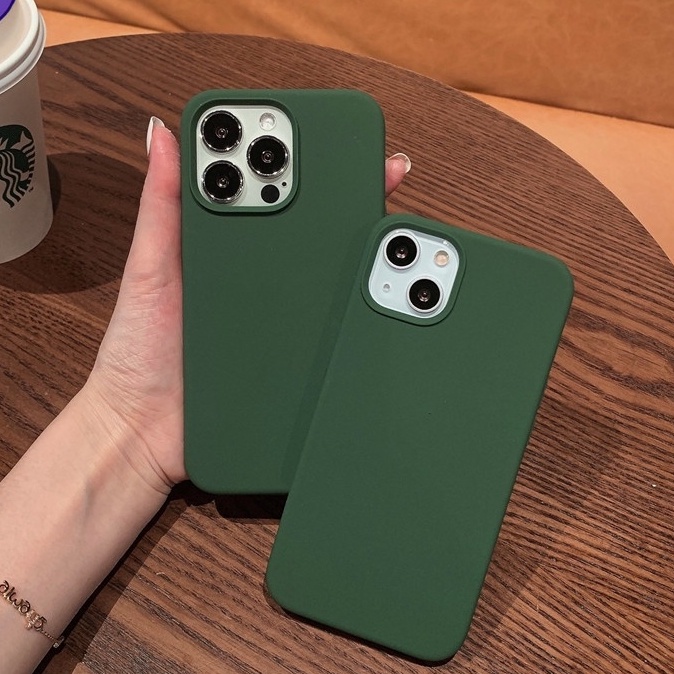 เคสโทรศัพท์มือถือ ซิลิโคน พลาสติก สีเขียวเข้ม กันกระแทก สําหรับ iPhone 14 13 12 11 Pro X XS Max Mini XR 6 6s 7 8 Plus