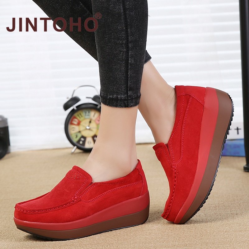 【JINTOHO】รองเท้าโลฟเฟอร์ลําลอง หนังนิ่ม ส้นหนา กันลื่น เพิ่มความสูง แฟชั่นสําหรับสตรี