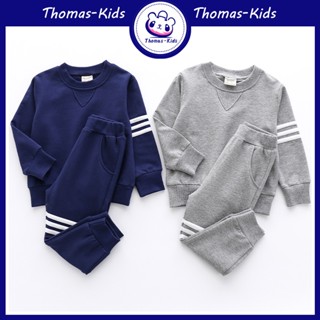 [THOMAS Kids] ชุดจั๊มเปอร์แขนยาว มีฮู้ด กางเกงขายาว ผ้าฝ้าย สีพื้น สําหรับเด็กผู้ชาย อายุ 2-7 ปี 2 ชิ้น