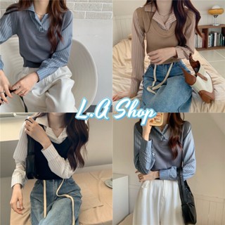 L.A Shop พร้อมส่ง เสื้อไหมพรม ทรงนักเรียนเกาหลี ทีเทลเสื้อเย็บติดเชิตแฟชั่นกำลังมา "J153"
