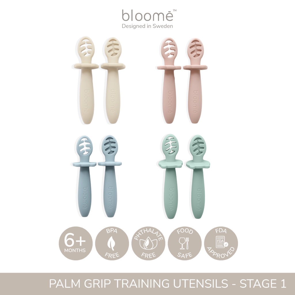 Bloome - Baby Palm Grip Training Us - ช้อนจุ่มซิลิโคน (ซิลิโคนจุ่มน้ําซุปข้น MPASI Baby BLW Spoon)