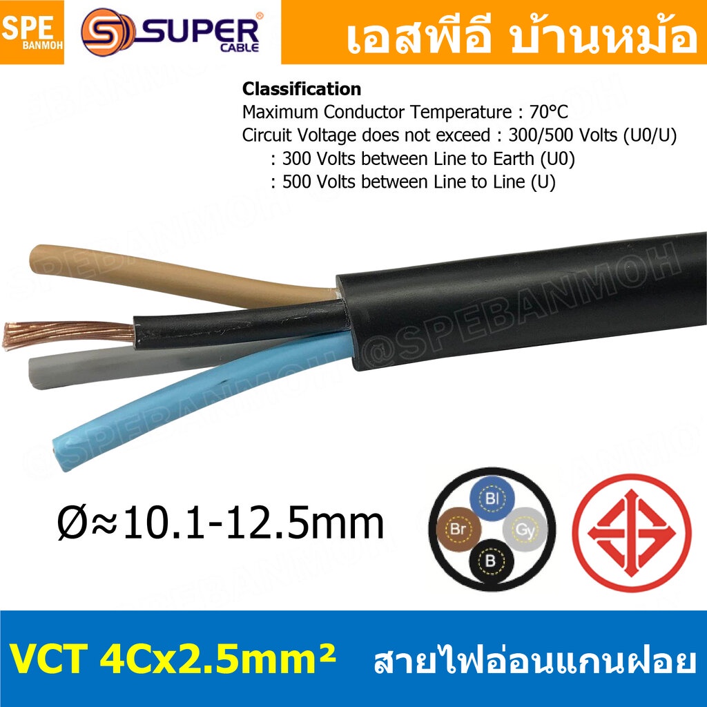 [ 1 เมตร ] VCT-4x2.5 สาย VCT 4C X 2.5 sq.mm สายอ่อน 4 คอร์ Size 2.5 sq.mm VCT AC Power Cable สายไฟ A