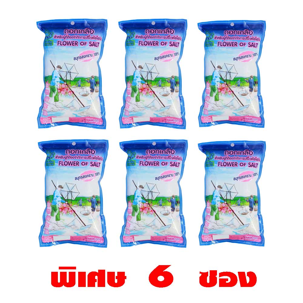 ดอกเกลือทะเลมีฮาลาล 500g x 6 ถุง ตราขอบฟ้าเขียว 100%  FLOWER OF SALT   HALAL