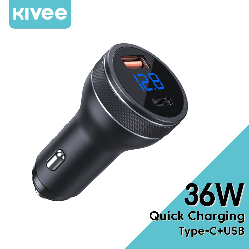 ที่ชาร์จแบตในรถ 36W Car charger KIVEE พอร์ต type-c ชาร์จเร็ว พร้อมจอแสดงผลดิจิตอล car adapter อะแดปเตอร์รถ