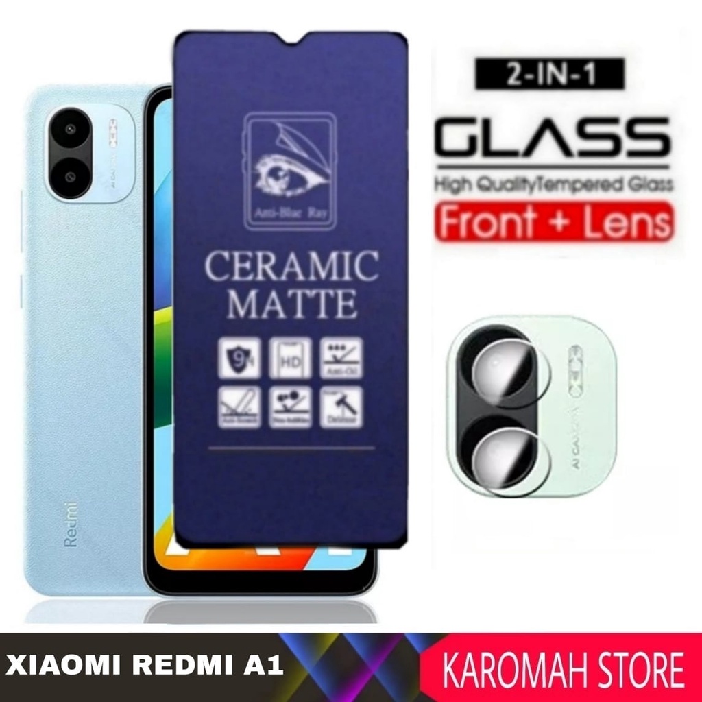 2-IN-1 TEMPERED GLASS CERAMIC Package สําหรับ XIAOMI REDMI A1 MATTE ANTI-BLUE