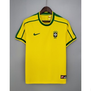 เสื้อกีฬาแขนสั้น ลายทีมชาติฟุตบอล Brazil Home 1998 ชุดเหย้า สไตล์วินเทจ เรโทร