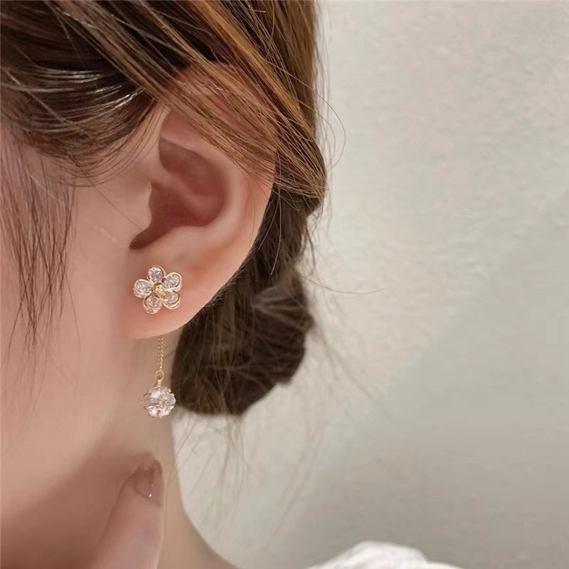 ส่งฟรี Sweetssparkles ต่างหูเกาหลี ตุ้มหู ดอกไม้ ก้านเงินแท้ ชุบทอง 14k Earring Fashion FL00008