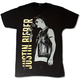 irjfje เสื้อยืด ผู้หญิง ผู้ชาย สไตล์เกาหลี Justin Bieber Justin Bieber Side View Tour Live 2013 Black T Shirt (S) ดพิมพ์