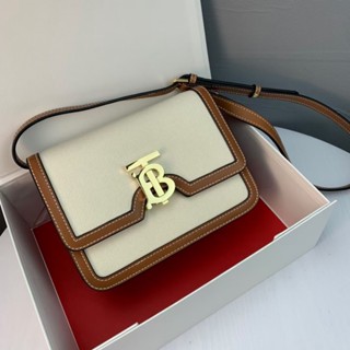 BURBERRY TB TWO-TONE CANVAS &amp; LEATHER CROSSBODY BAG กระเป๋าสะพายข้างครอสบอดี้ แบรนด์เบอเบอรี่