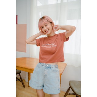 Feelgood-เสื้อยืดครอปสกรีนลายน่ารักๆ  un croissant - C0005