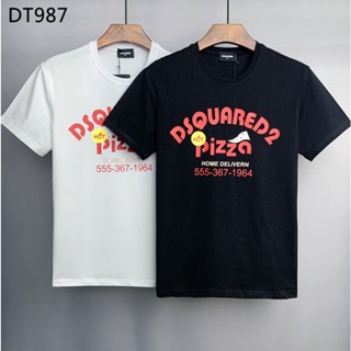 เสื้อยืดไม่ต้องรีด ผู้หญิงเซ็กซี่ท็อปส์ซู DSQUARED2 ผู้ชายของผู้หญิงพิมพ์ตัวอักษรคอสั้นแขนสั้นถนนฮิปฮอปผ้าฝ้ายบริสุทธิ์ท