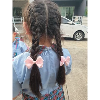 โบว์นักเรียนผ้าซาติน จับจีบ ราคาขายต่อ1คู่ มีหลายสี