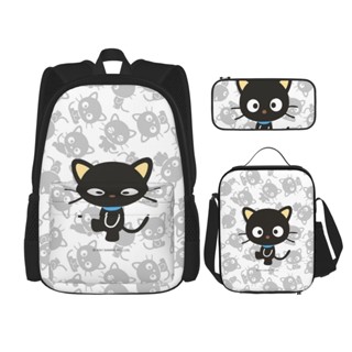 3 in 1 Chococat กระเป๋าเป้สะพายหลัง ใส่หนังสือ พิมพ์ลาย พร้อมกระเป๋าใส่กล่องอาหารกลางวัน ดินสอ สําหรับเดินทาง