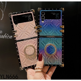 เคสโทรศัพท์มือถือ ทรงสี่เหลี่ยม กันกระแทก พร้อมสายคล้อง หรูหรา สําหรับ Samsung Galaxy Z Flip3 5G Z Flip4 5G