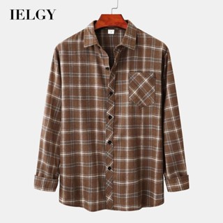 Ielgy เสื้อเชิ้ตแขนยาว ลายสก๊อต ขนาดใหญ่ สําหรับผู้ชาย