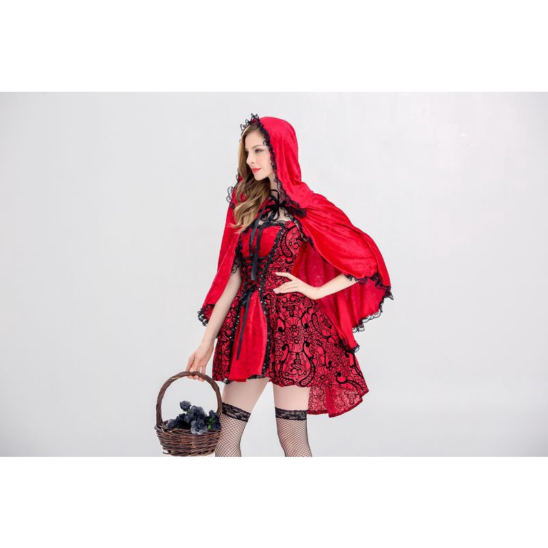 ∏Halloween Costume Gothic Little Red Riding Hood Costume Cosplay Costume Stage Dress Cape #5