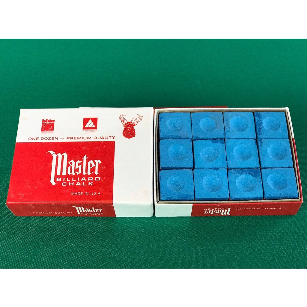 Master Chalk  ชอล์กฝนหัวคิวมาสเตอร์ สีฟ้า (สกาย) กล่อง 12 ก้อน  Billiard Chalk Sky Box 12 pcs.