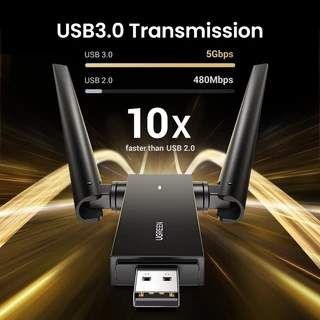 Ugreen อะแดปเตอร์ WiFi USB3.0 AC1300Mbps 5G&2.4G Dual-Band USB WiFi สําหรับ PC เดสก์ท็อป แล็ปท็อป เสาอากาศ WiFi USB การ์ดเครือข่ายอีเธอร์เน็ต